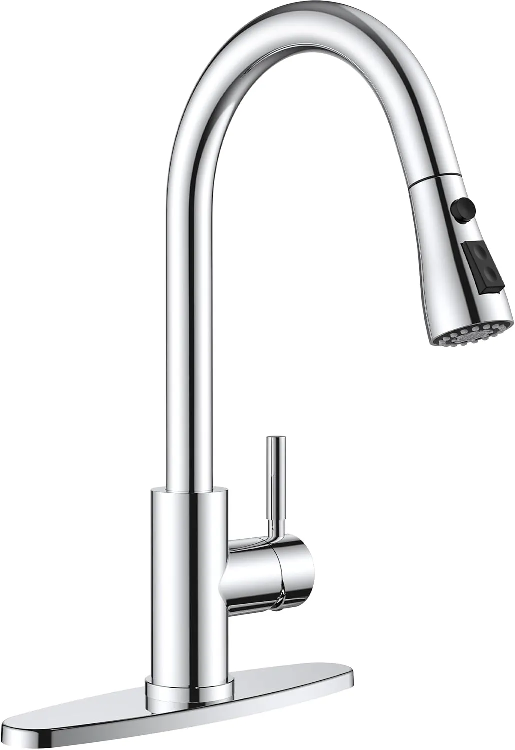 QFN Kitchen Faucet with Pull Down Sprayer Chrome, High Arc Single Handle Single Level Stainless Steel Pull Out Sink Faucet for Farmouse Camper RV Bar, Fit for 1 or 3 Hole