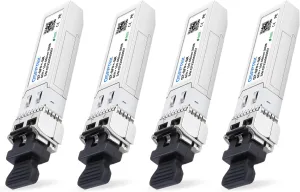 QSFPTEK 4 Packs 10GBASE-SR SFP  Module, 10G Multimode SFP 850nm LC Transceiver with 300M DDM, Compatible with Cisco SFP-10G-SR, Ubiquiti UF-MM-10G,Fortinet, Mikrotik