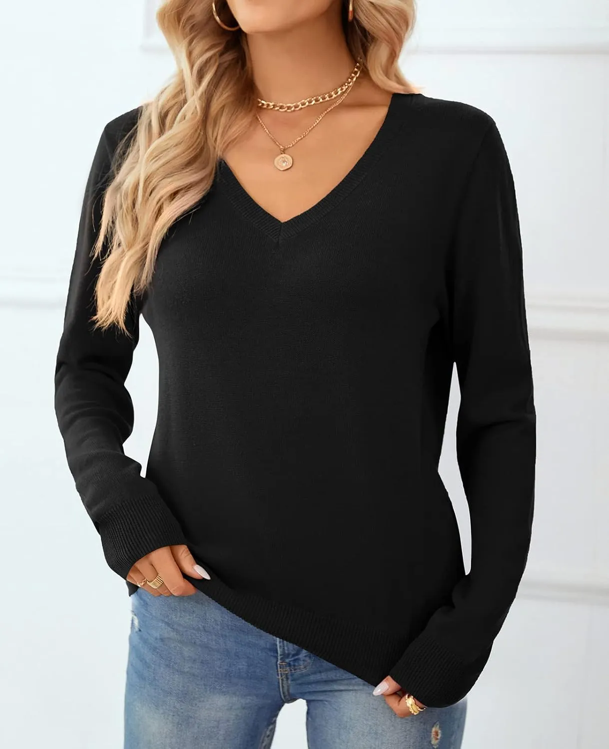 QUALFORT Women's Sweater 100% Cotton Soft Knit Pullover Tops