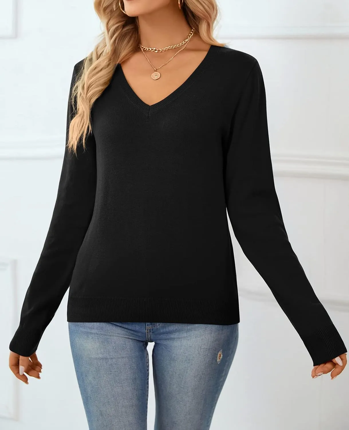 QUALFORT Women's Sweater 100% Cotton Soft Knit Pullover Tops