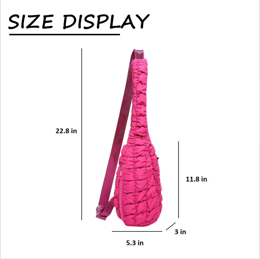 Quilted Crossbody Bag for Women, Nylon Sling Bag, Puffy Fanny Pack for Running, Traveling, Hiking, Sports (rose)