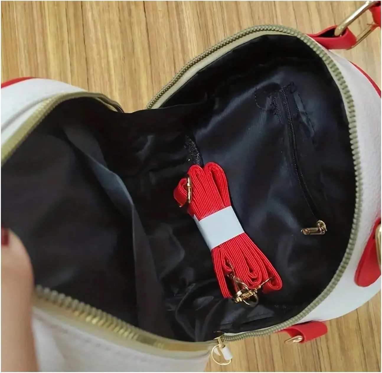 QWINEE Women's Cute Cherry Crossbody Bag Zipper Top Handle Shoulder Handbag PU Leather Mini Circle Purse