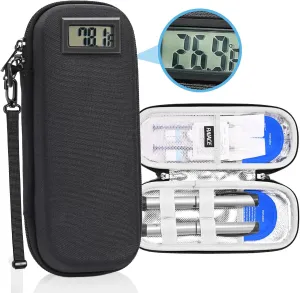 RAIACE Insulin Cooled Travel case, refrigerated Medicine Travel case with Temperature Monitor and Equipped with 2 Reusable ice Packs for Daily Life and Travel (Multi-Color)-Black