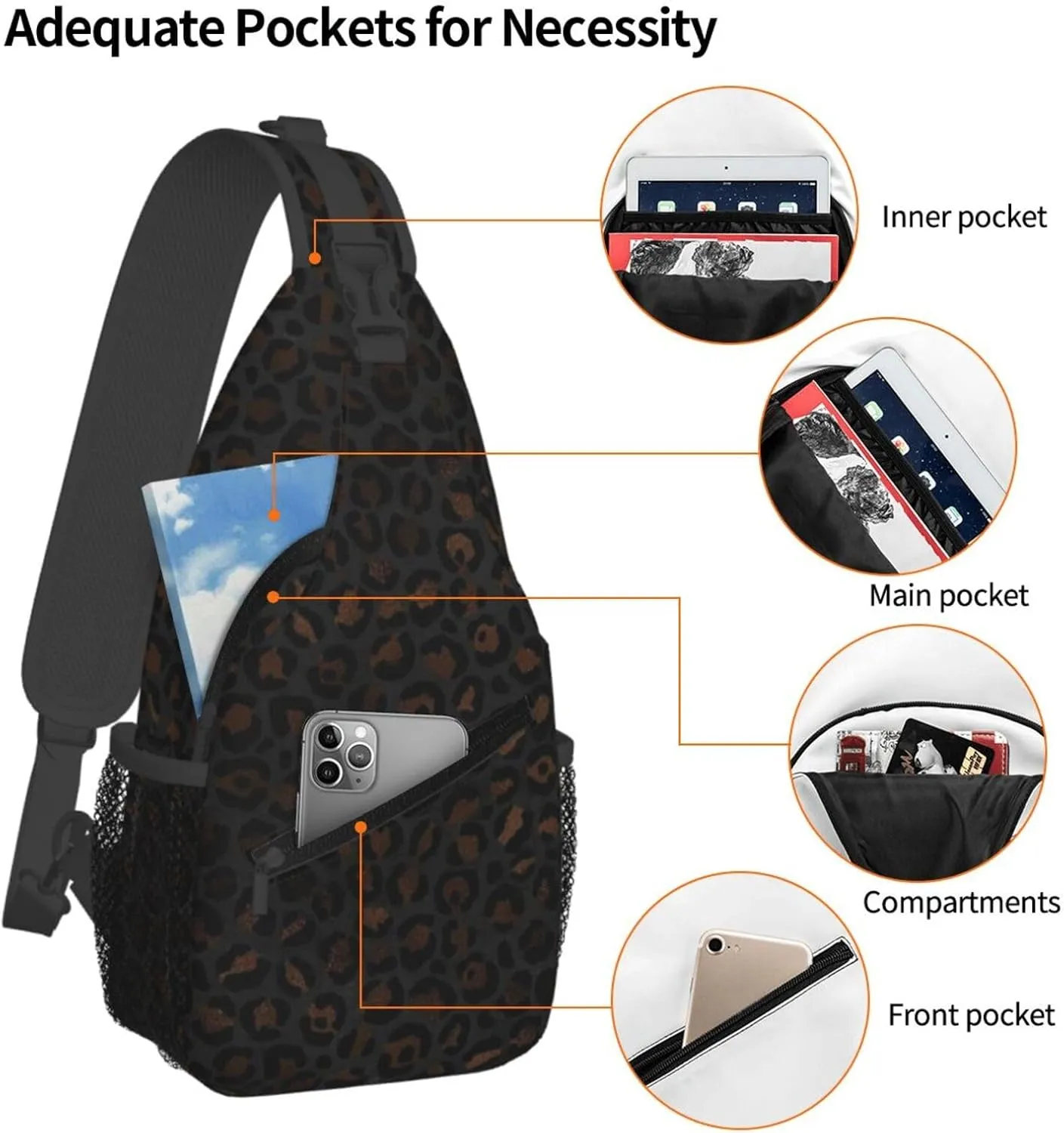 rainbow cheetah Sling Bag Adjustable Crossbody Bag Casual Chest Bags Travel Shoulder Backpack For Women Men