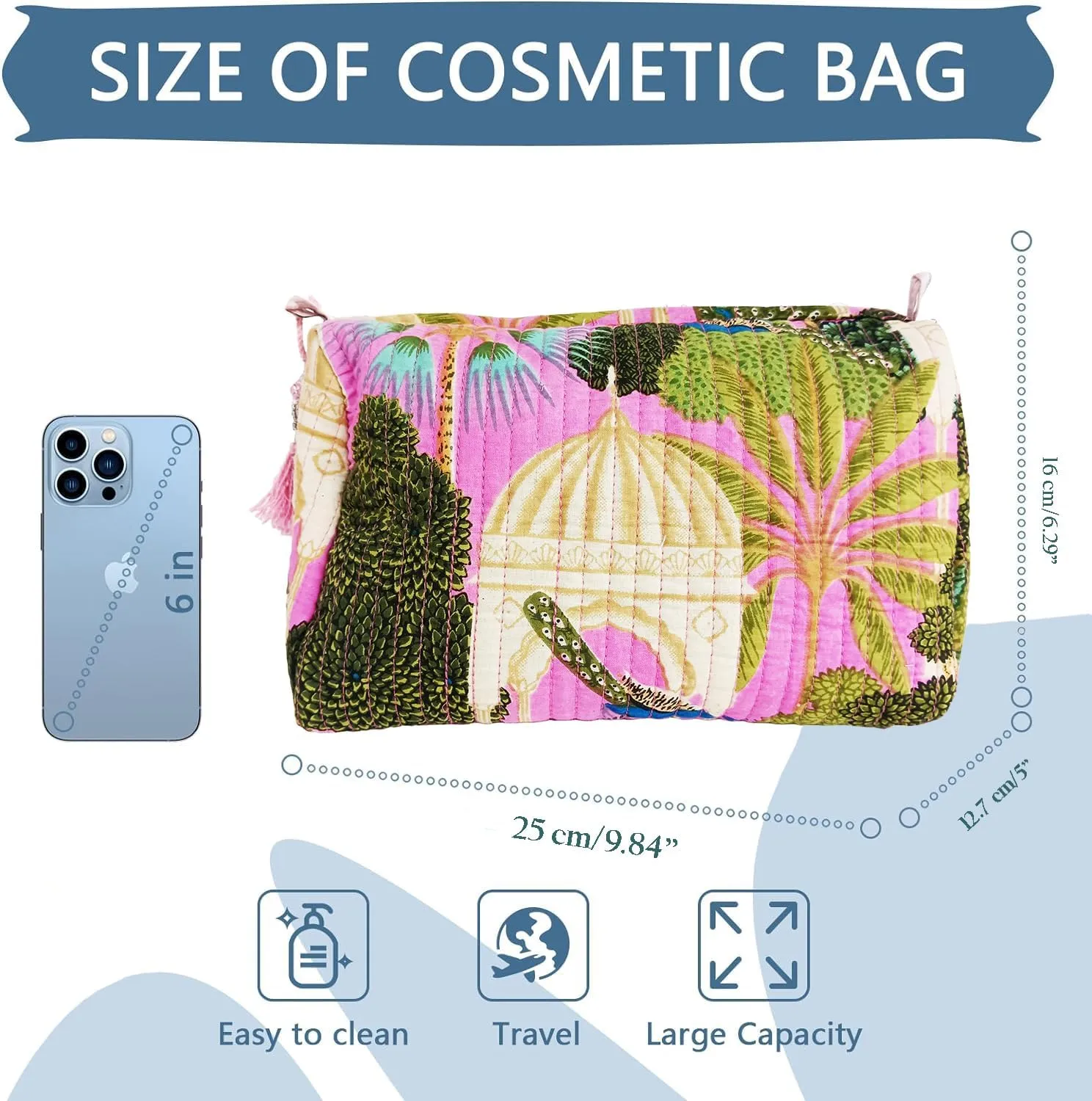 Rastogi Handicrafts Cosmetic Bags Set, 3 Piece Make Up Organizer Bag Storage Bags with Zipper Closure (3, Multicolor, Design-6)