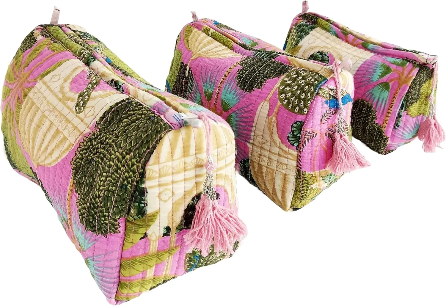 Rastogi Handicrafts Cosmetic Bags Set, 3 Piece Make Up Organizer Bag Storage Bags with Zipper Closure (3, Multicolor, Design-6)