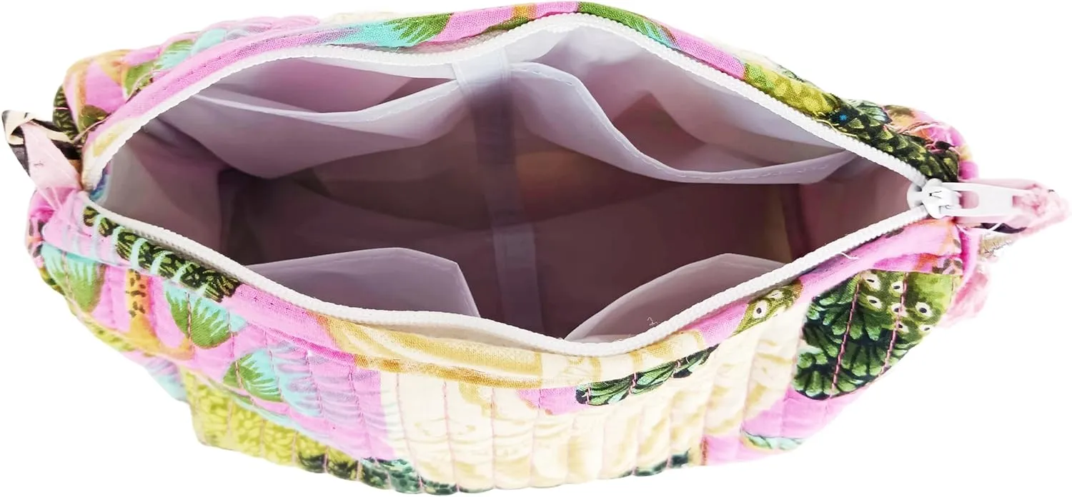 Rastogi Handicrafts Cosmetic Bags Set, 3 Piece Make Up Organizer Bag Storage Bags with Zipper Closure (3, Multicolor, Design-6)