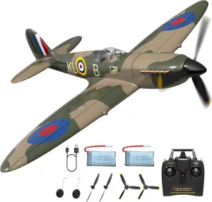 RC Plane 4CH Ready-to-Fly Spitfire RC Airplane with 6-Axis Gyro Stabilizer One Key Aerobatic, 2 Batteries & Durable EPP Remote Control Plane for Adults & Kids