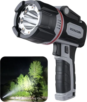 Rechargeable Spotlight 1200 Lumens, Super Bright LED Spotlight Flashlight Outdoor with COB Light & Foldable Stand, 3600 mAh Long Lasting Large Handheld Spot Light for Boating Camping