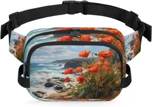 Red Flowers Fanny Pack for Women Men,Waist Pack with Adjustable Strap,Atlantic Coast Fashion Crossbody Packs Belt Bag for Running Workout Sports Travel