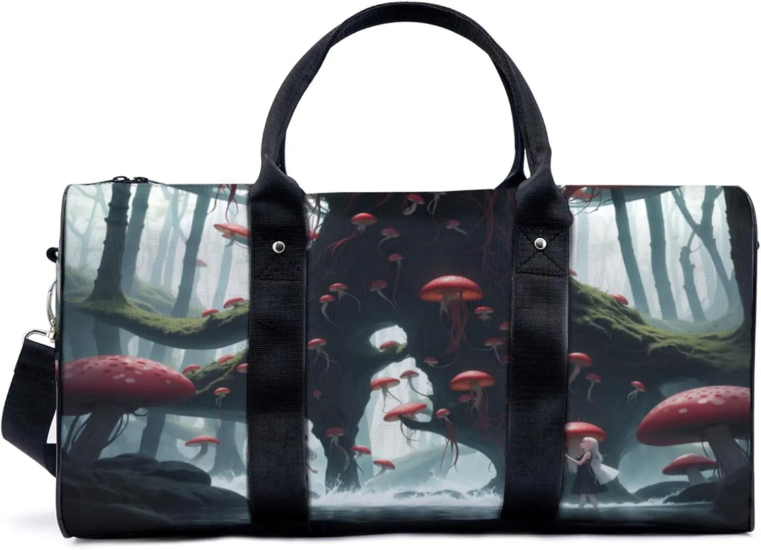 red mushroom jellyfish forest fantasy Travel Duffel Bag for Woman Weekender Bag Man Tote Gym Bag Sport Gym Bag Hospital Bag for Labor and Delivery Overnight Bag Luggage Bag