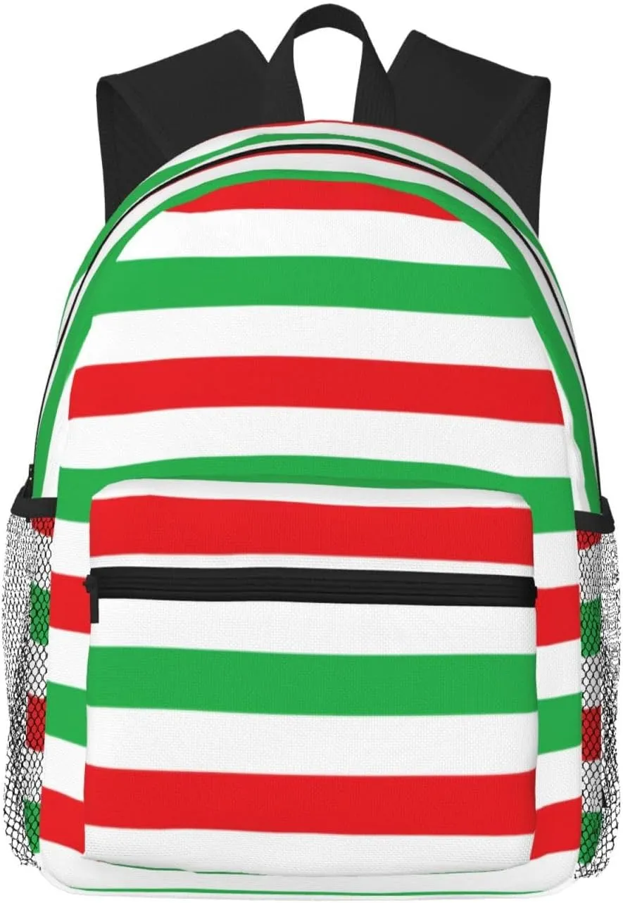 Red, White And Green Stripes Lightweight Packable Backpack Travel Casual Hiking Daypack Foldable Backpack For Men Women