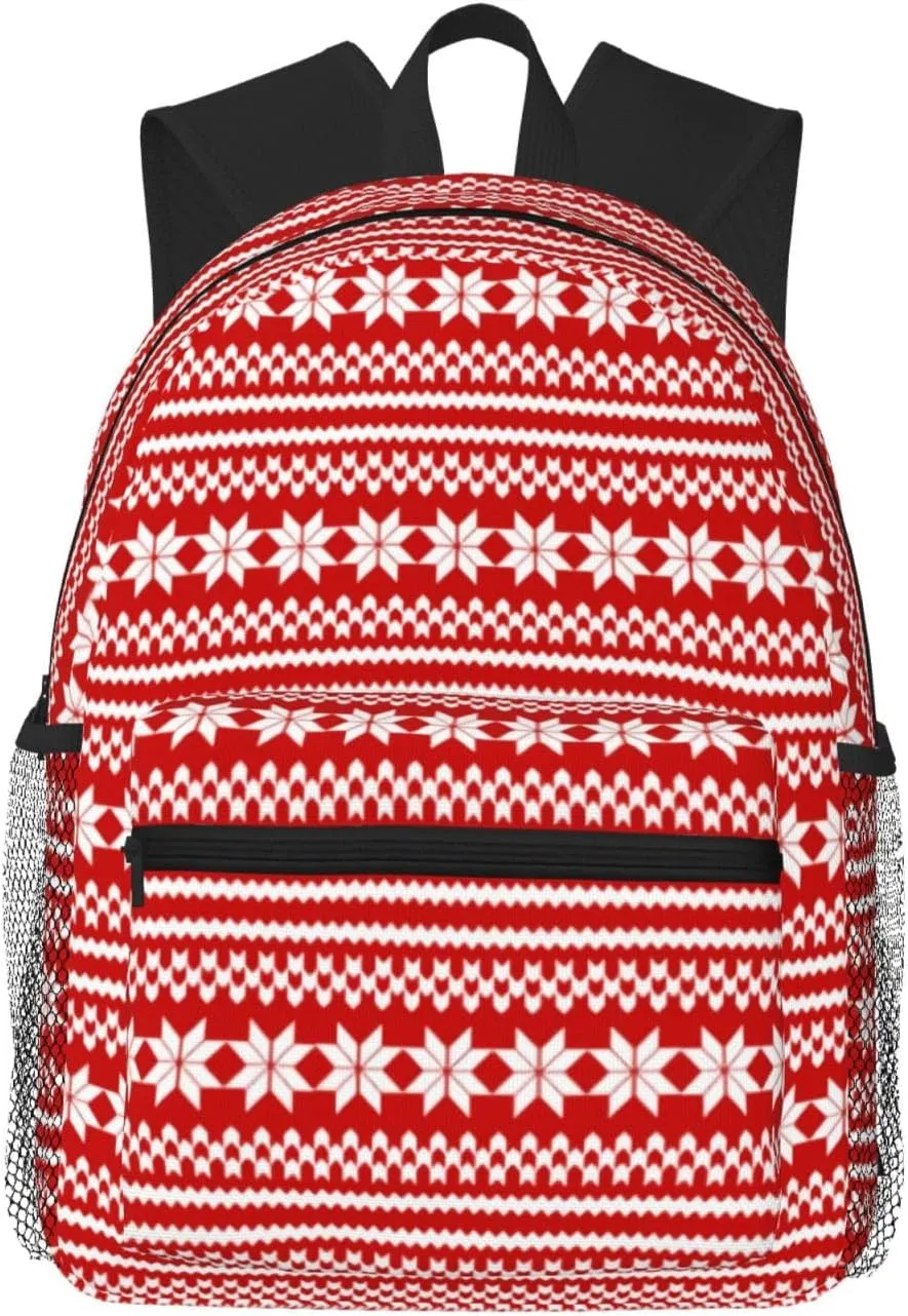 Red White Norwegian Christmas Sweater Lightweight Packable Backpack Travel Casual Hiking Daypack Foldable Backpack For Men Women