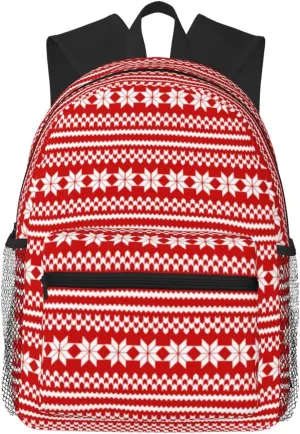 Red White Norwegian Christmas Sweater Lightweight Packable Backpack Travel Casual Hiking Daypack Foldable Backpack For Men Women