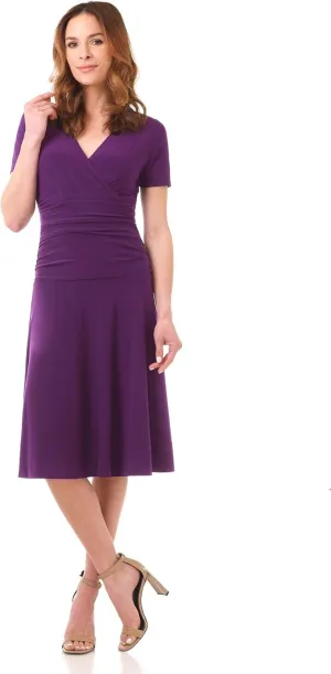 Rekucci Women's Slimming Short Sleeve Fit-N-Flare Crossover Tummy Control Dress