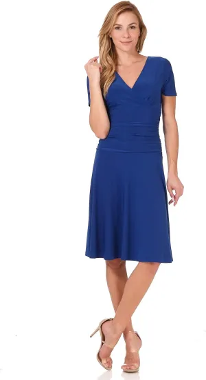 Rekucci Women's Slimming Short Sleeve Fit-N-Flare Crossover Tummy Control Dress