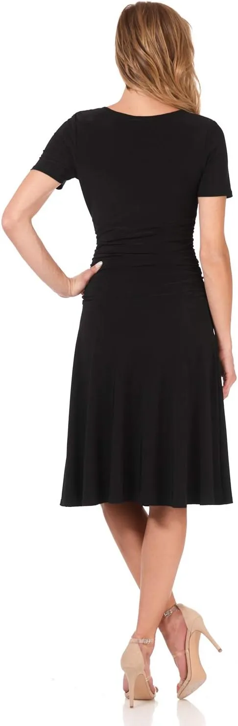 Rekucci Women's Slimming Short Sleeve Fit-N-Flare Crossover Tummy Control Dress