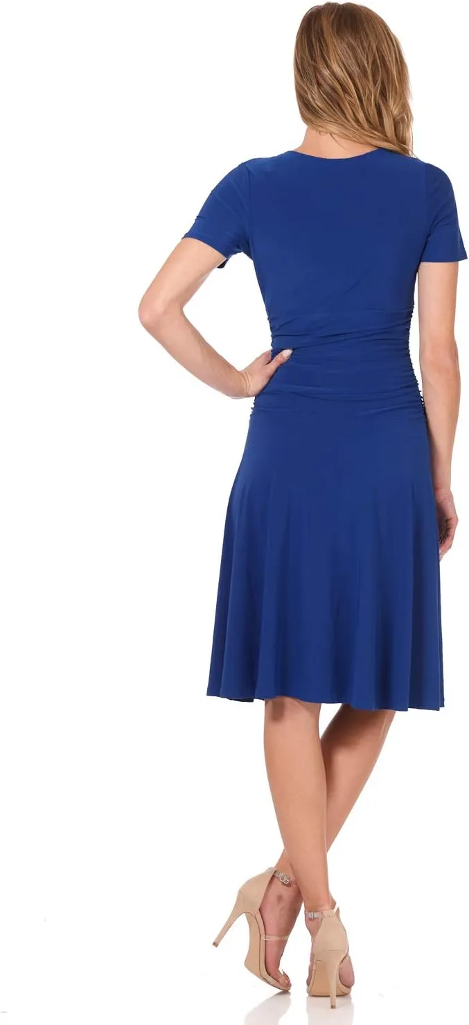 Rekucci Women's Slimming Short Sleeve Fit-N-Flare Crossover Tummy Control Dress