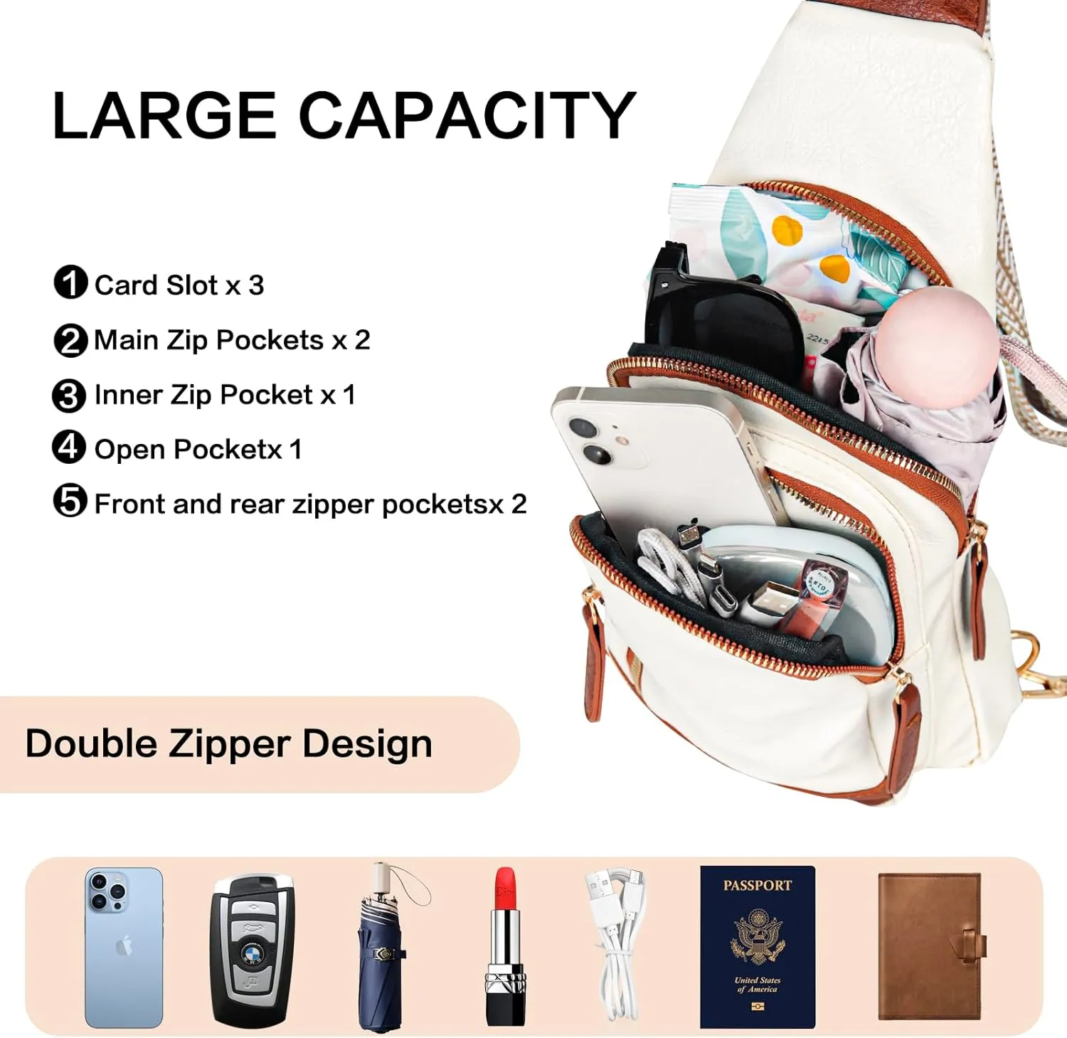 Relang Sling Bag for Women Crossbody, Leather Cross Body Fanny Packs for Women, Trendy Chest Bag for Travel and Daily Use
