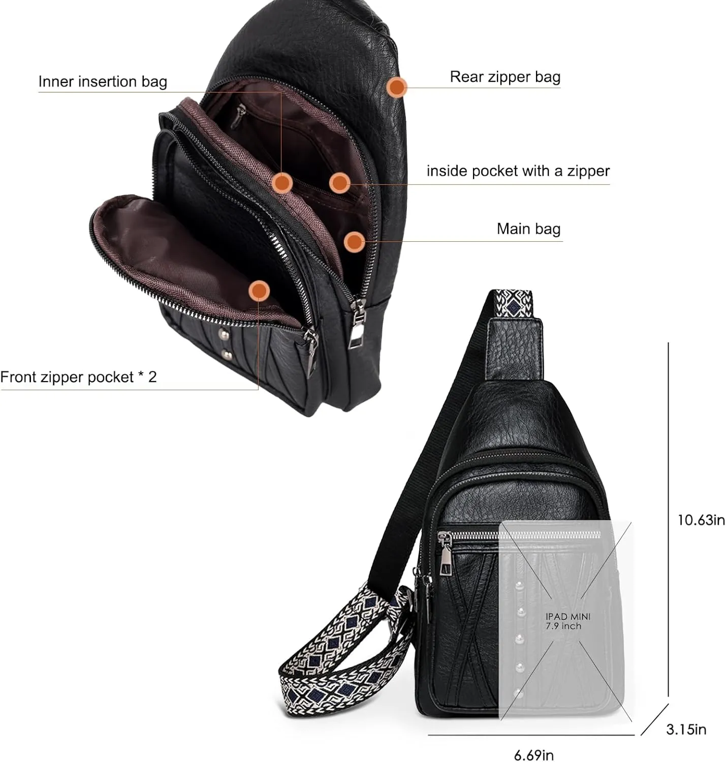 Relang Sling Bag for Women Crossbody, Leather Cross Body Fanny Packs for Women, Trendy Chest Bag for Travel and Daily Use