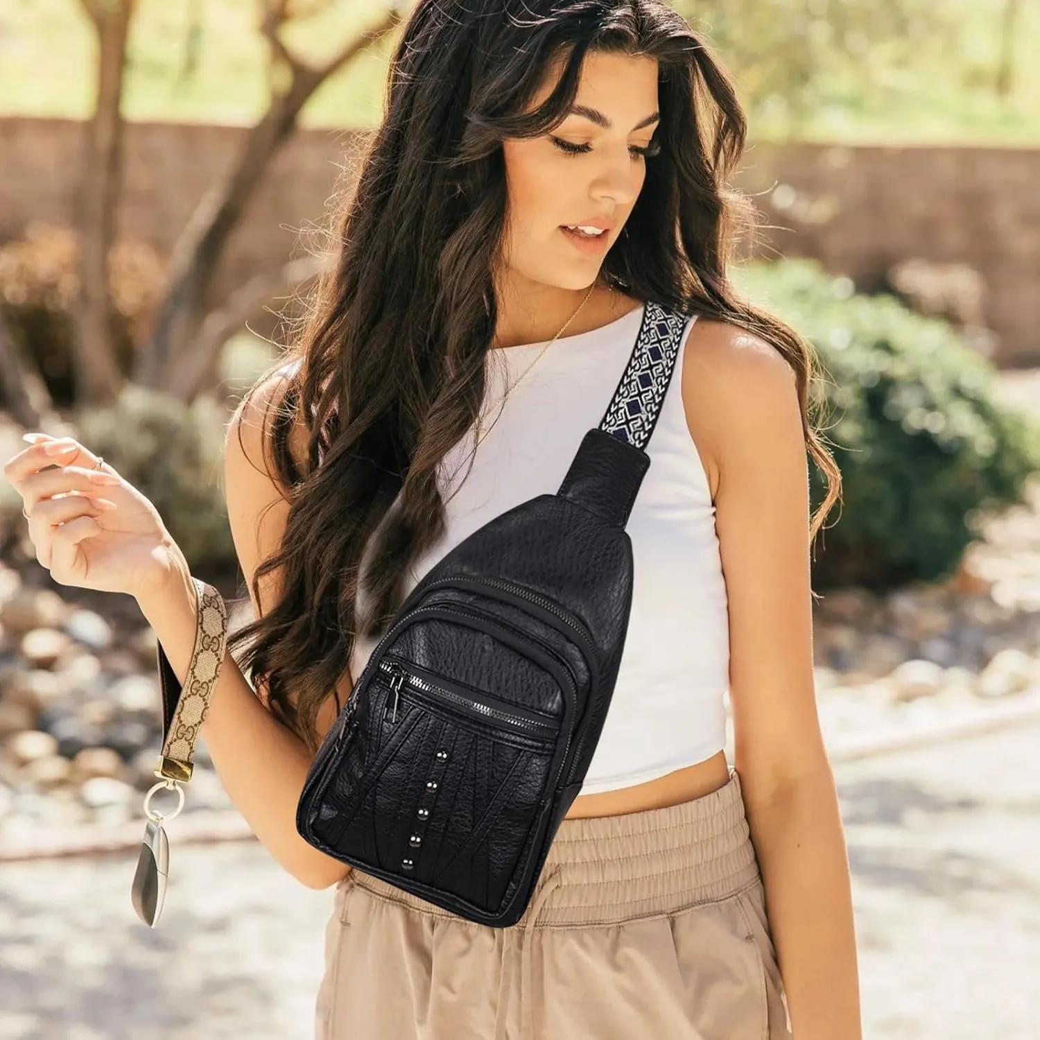 Relang Sling Bag for Women Crossbody, Leather Cross Body Fanny Packs for Women, Trendy Chest Bag for Travel and Daily Use