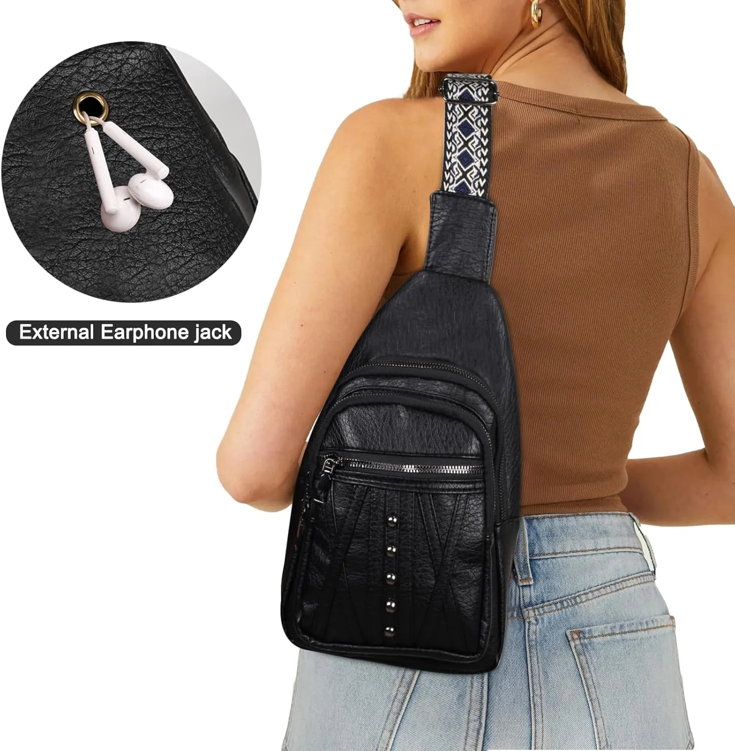 Relang Sling Bag for Women Crossbody, Leather Cross Body Fanny Packs for Women, Trendy Chest Bag for Travel and Daily Use