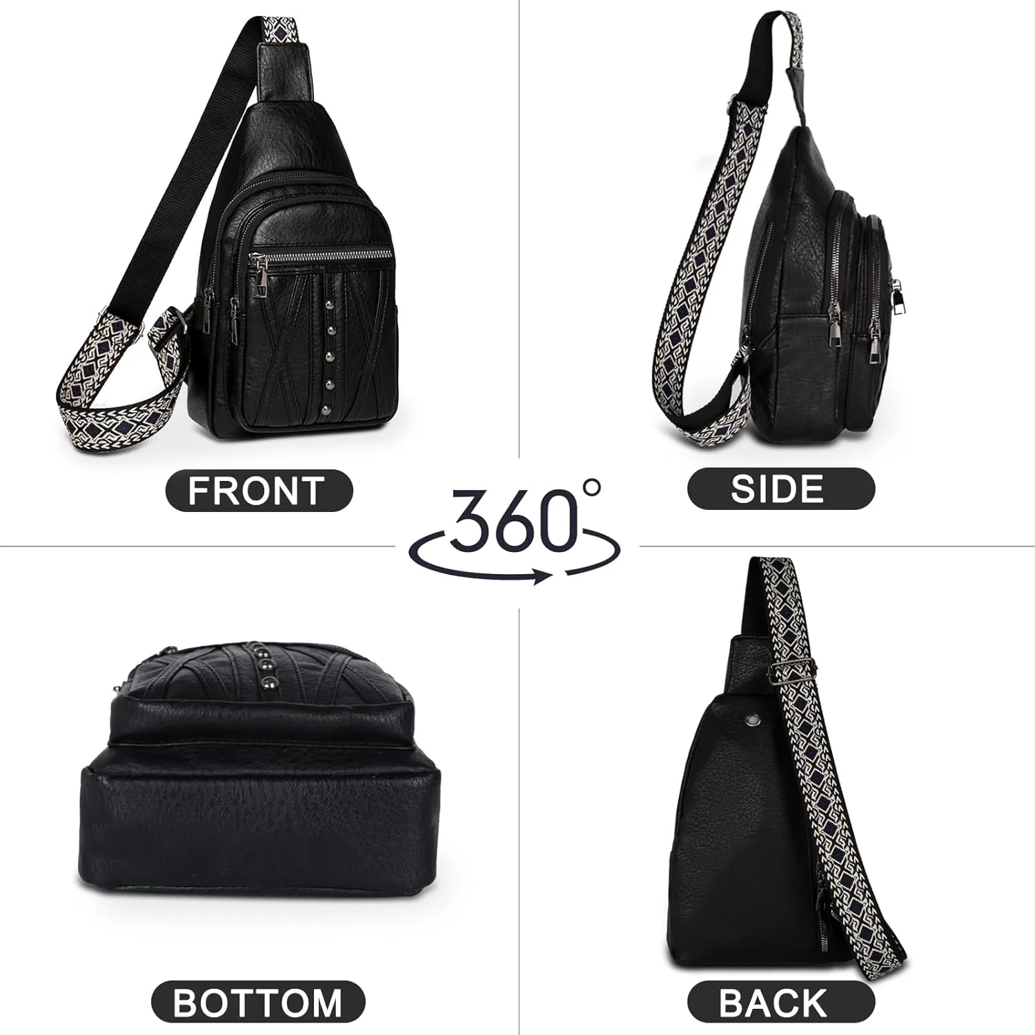 Relang Sling Bag for Women Crossbody, Leather Cross Body Fanny Packs for Women, Trendy Chest Bag for Travel and Daily Use