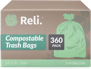 Reli. 4 Gallon Trash Bags | 360 Count Bulk | ASTM D6400 | Green | Eco-Friendly | For Compost