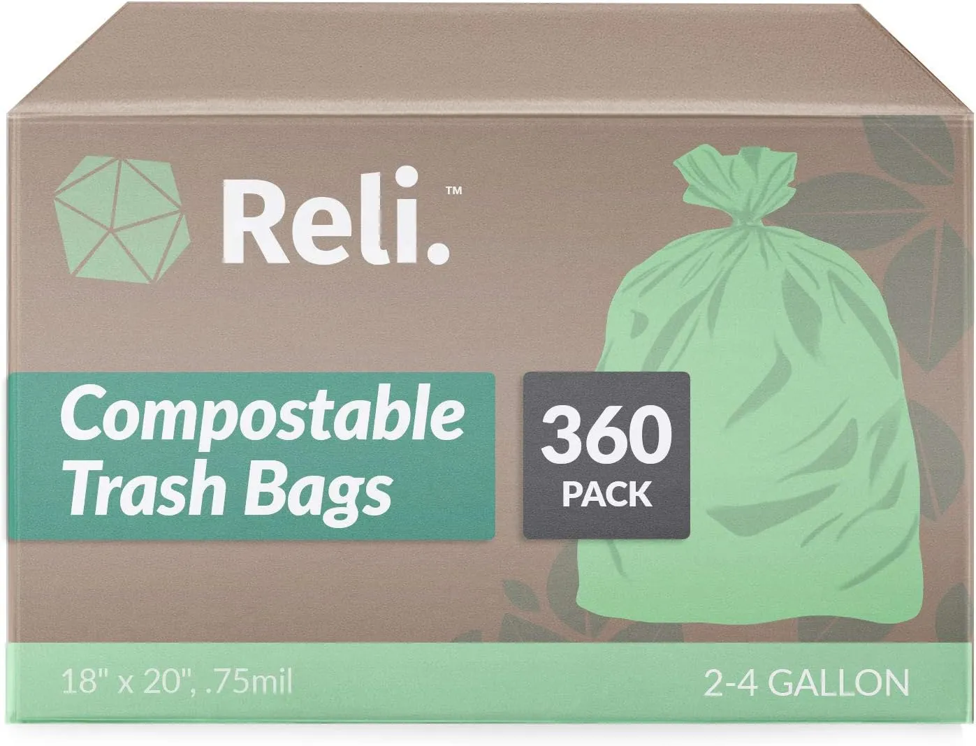 Reli. 4 Gallon Trash Bags | 360 Count Bulk | ASTM D6400 | Green | Eco-Friendly | For Compost