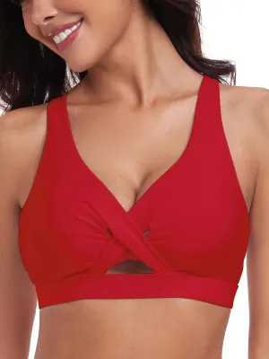 RELLECIGA Women’s Bikini Top Push Up Padded Swim Top V Neck Bathing Suit Tops