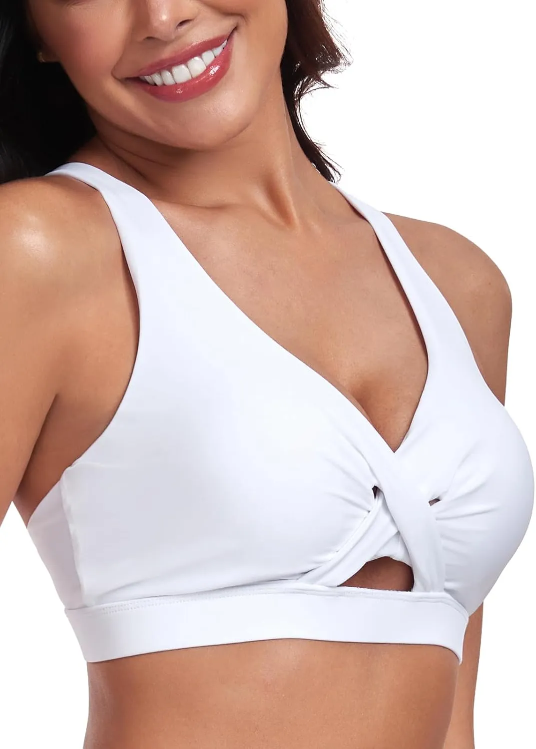 RELLECIGA Women’s Bikini Top Push Up Padded Swim Top V Neck Bathing Suit Tops