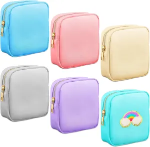 Remerry 6 Pcs Nylon Cosmetic Bag Travel Make up Pouch Toiletry with Zipper Preppy Makeup Bag Waterproof Organizer Case Set for Women Girls(4.7 x 5.1 x 2 Inches,Mixed Colors)