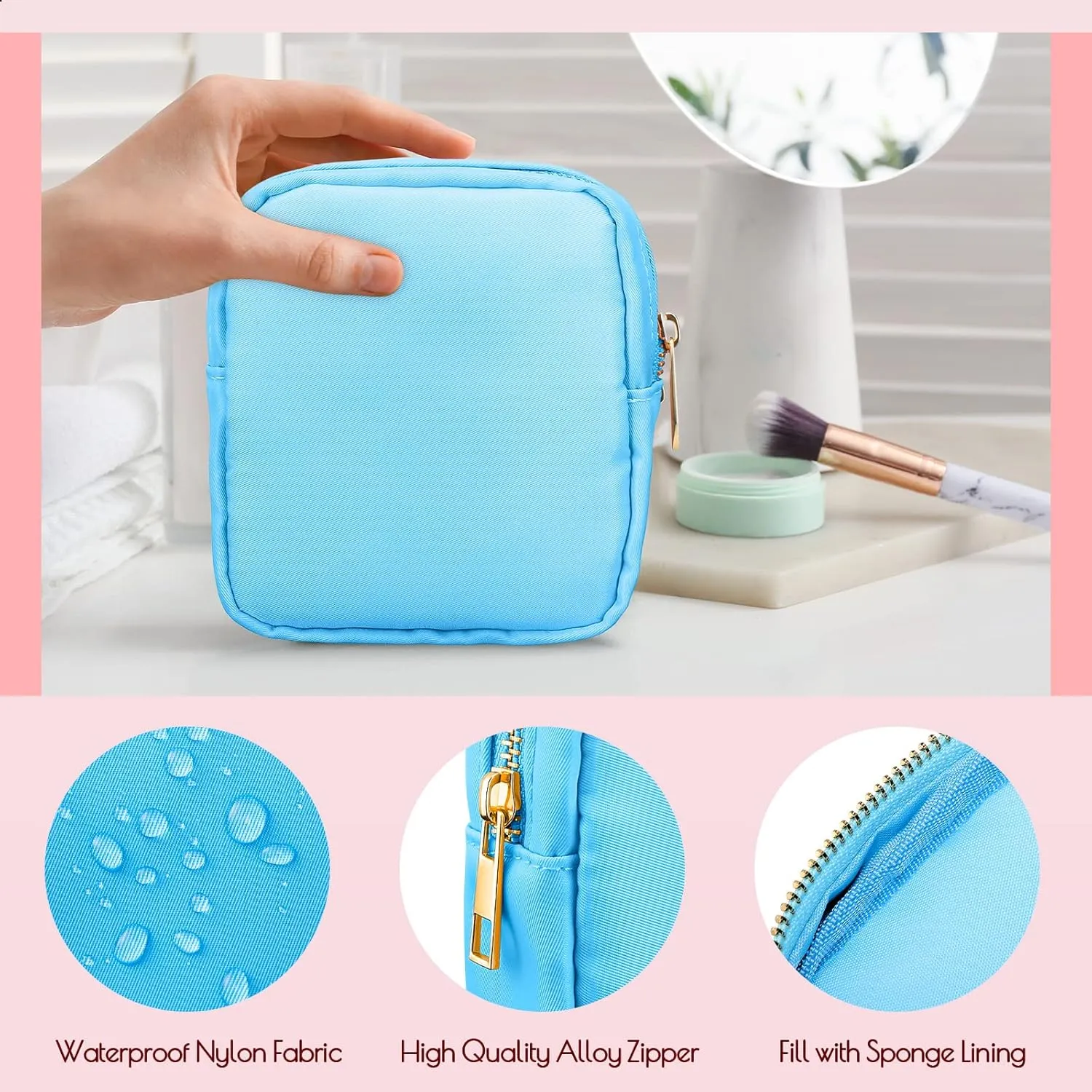 Remerry 6 Pcs Nylon Cosmetic Bag Travel Make up Pouch Toiletry with Zipper Preppy Makeup Bag Waterproof Organizer Case Set for Women Girls(4.7 x 5.1 x 2 Inches,Mixed Colors)