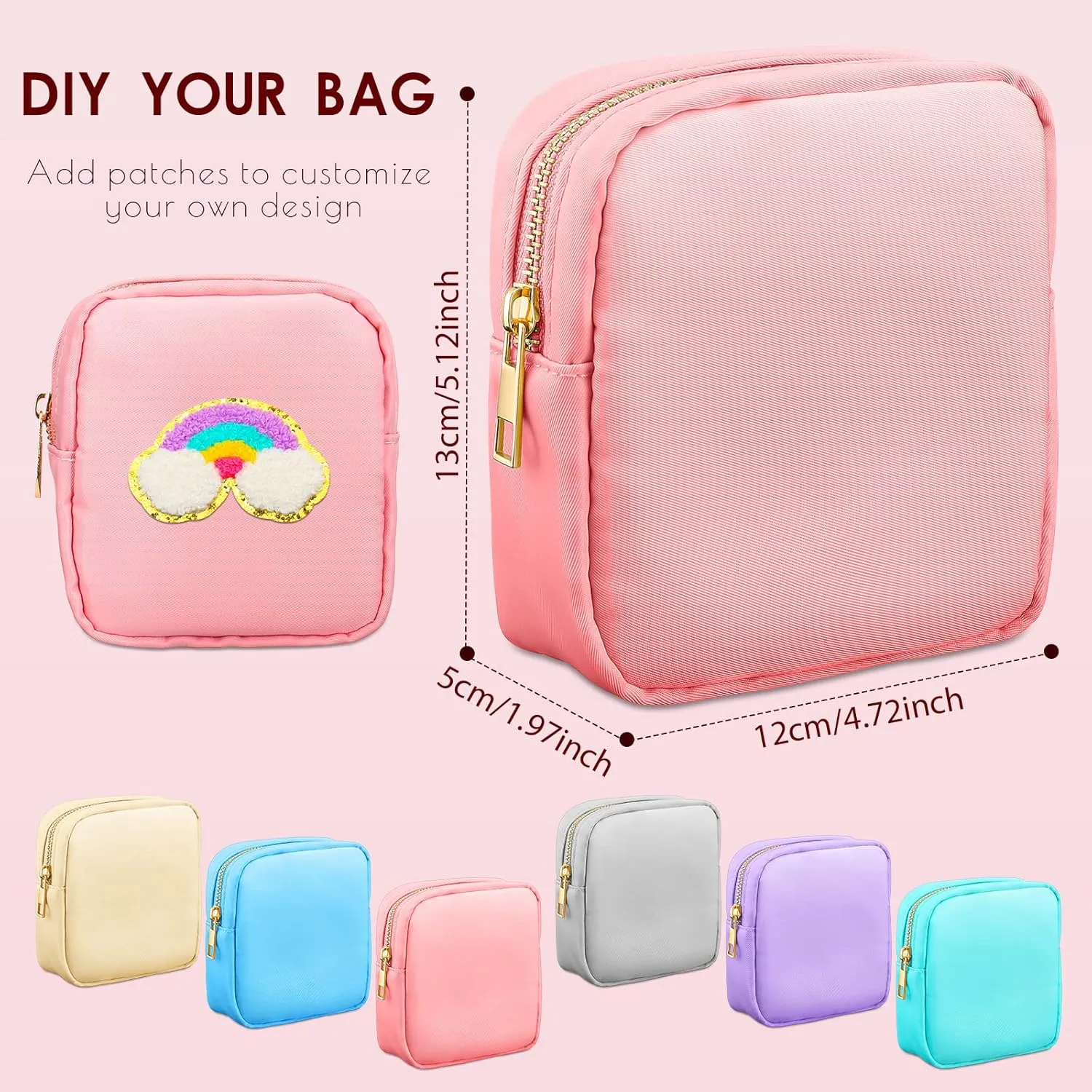 Remerry 6 Pcs Nylon Cosmetic Bag Travel Make up Pouch Toiletry with Zipper Preppy Makeup Bag Waterproof Organizer Case Set for Women Girls(4.7 x 5.1 x 2 Inches,Mixed Colors)