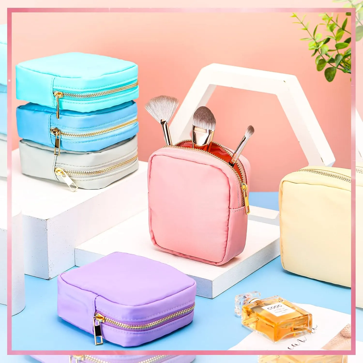 Remerry 6 Pcs Nylon Cosmetic Bag Travel Make up Pouch Toiletry with Zipper Preppy Makeup Bag Waterproof Organizer Case Set for Women Girls(4.7 x 5.1 x 2 Inches,Mixed Colors)