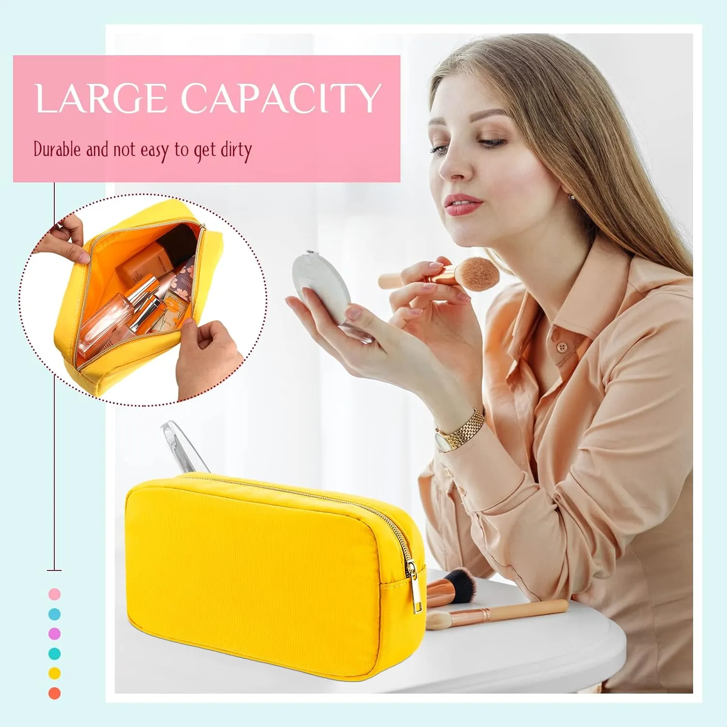 Remerry 6 Pcs Nylon Cosmetic Bag Travel Make up Pouch Toiletry with Zipper Preppy Makeup Bag Waterproof Organizer Case Set for Women Girls(9.45 x 2.4 x 5.1 Inch,Multi Colors)