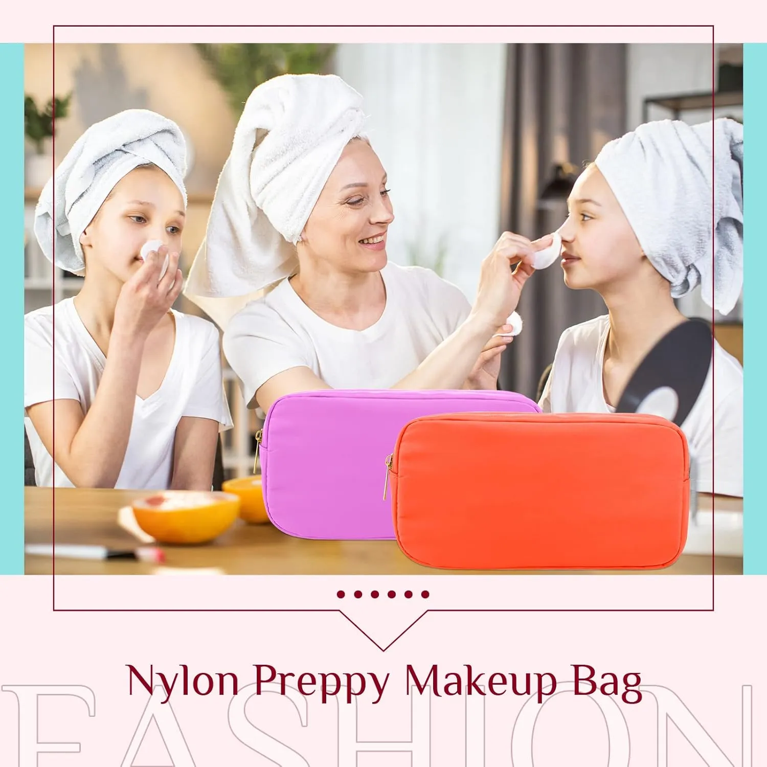 Remerry 6 Pcs Nylon Cosmetic Bag Travel Make up Pouch Toiletry with Zipper Preppy Makeup Bag Waterproof Organizer Case Set for Women Girls(9.45 x 2.4 x 5.1 Inch,Multi Colors)