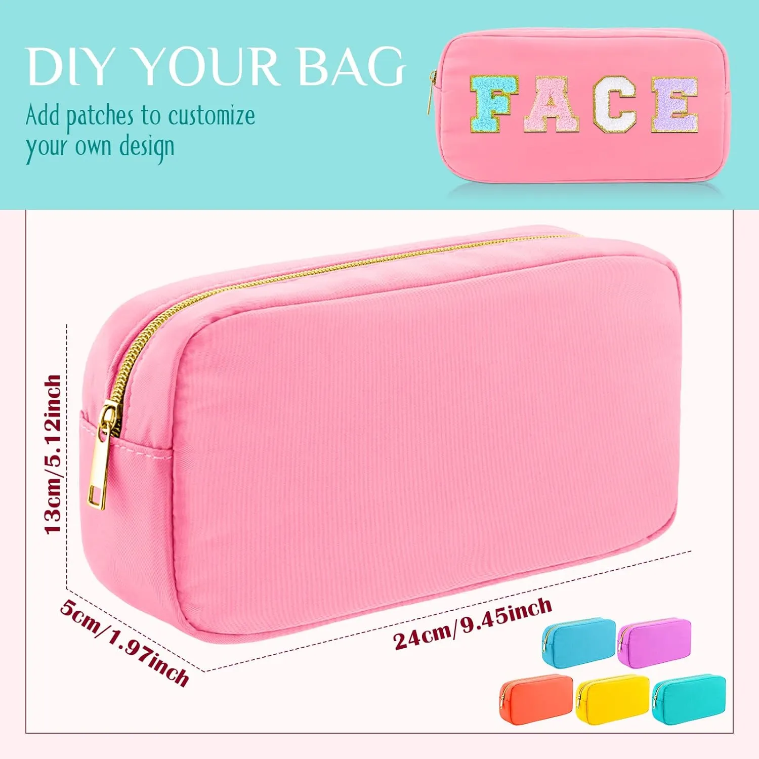 Remerry 6 Pcs Nylon Cosmetic Bag Travel Make up Pouch Toiletry with Zipper Preppy Makeup Bag Waterproof Organizer Case Set for Women Girls(9.45 x 2.4 x 5.1 Inch,Multi Colors)