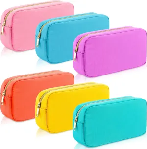 Remerry 6 Pcs Nylon Cosmetic Bag Travel Make up Pouch Toiletry with Zipper Preppy Makeup Bag Waterproof Organizer Case Set for Women Girls(9.45 x 2.4 x 5.1 Inch,Multi Colors)