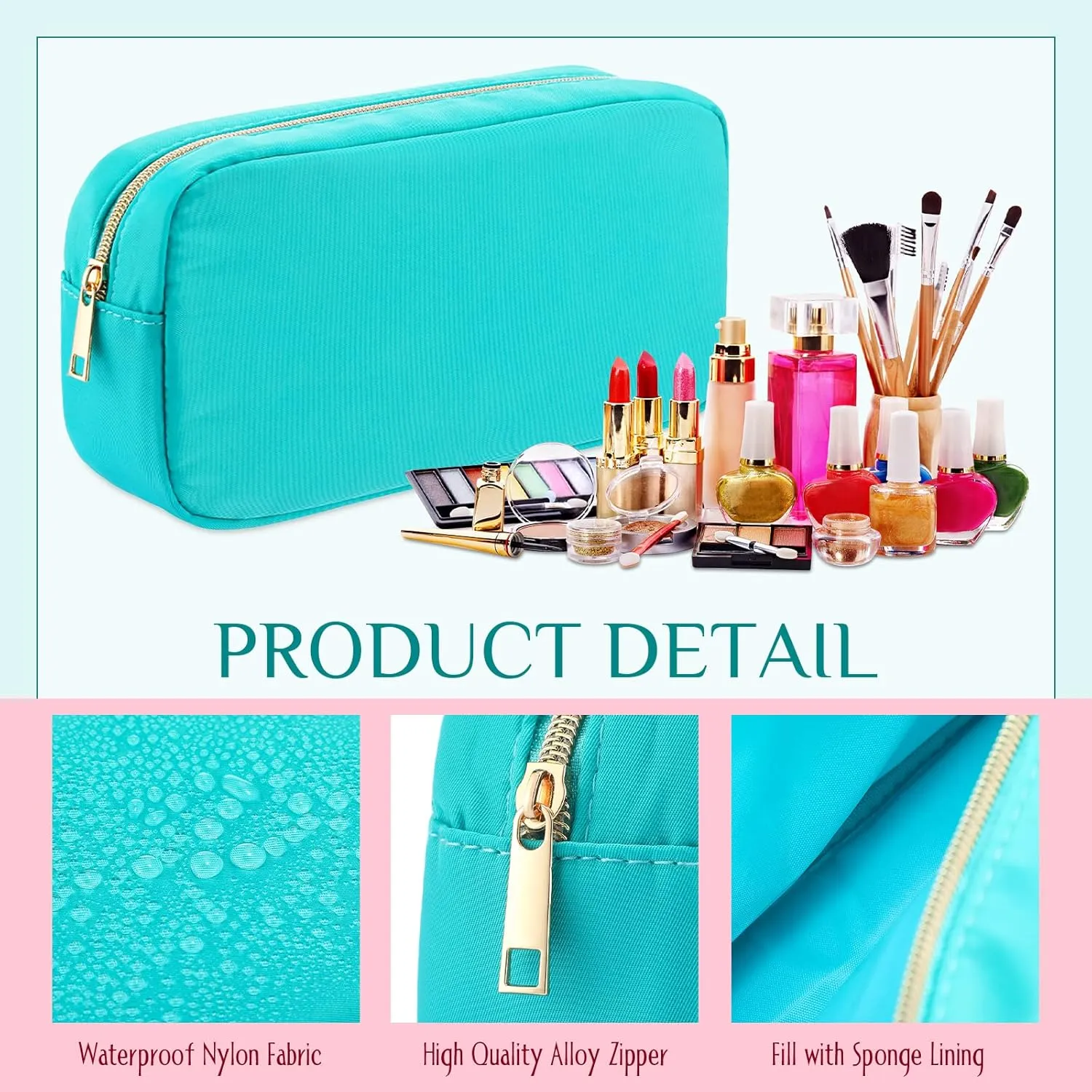 Remerry 6 Pcs Nylon Cosmetic Bag Travel Make up Pouch Toiletry with Zipper Preppy Makeup Bag Waterproof Organizer Case Set for Women Girls(9.45 x 2.4 x 5.1 Inch,Multi Colors)