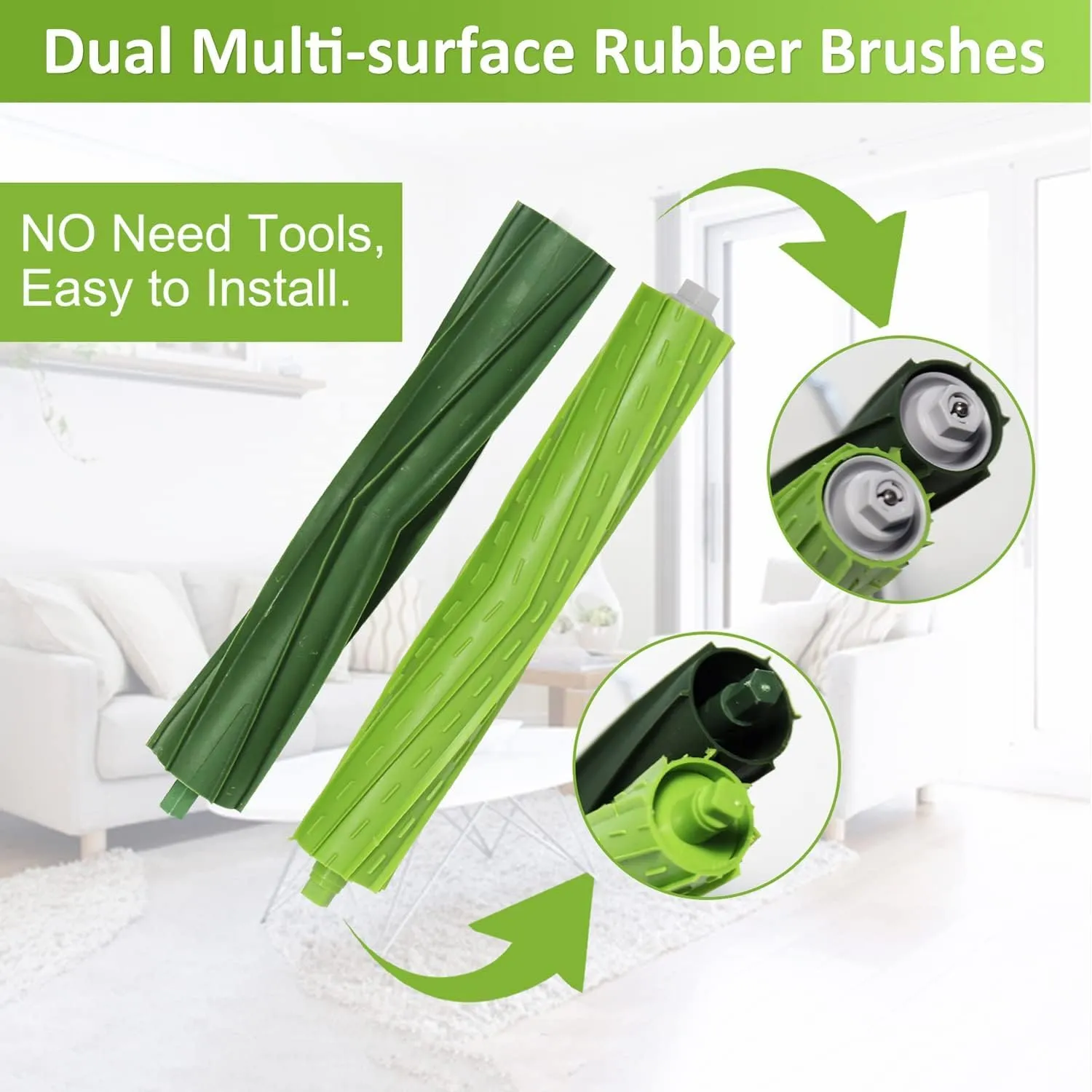 Replacement Parts Compatible with iRobot Roomba I, E & J Series i7 i7  i2 i3 i3  i4 i4  i6 i6  i8 i8 /Plus j6  j7 E5 E6 E7, 1 Set of Multi-Surface Rubber Brushes, 6 HEPA Filters, 6 Side Brushes