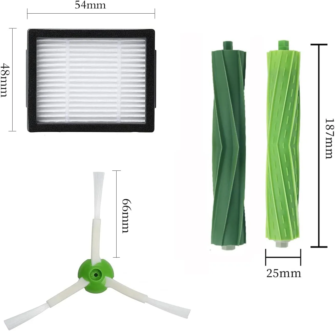Replacement Parts Compatible with iRobot Roomba I, E & J Series i7 i7  i2 i3 i3  i4 i4  i6 i6  i8 i8 /Plus j6  j7 E5 E6 E7, 1 Set of Multi-Surface Rubber Brushes, 6 HEPA Filters, 6 Side Brushes