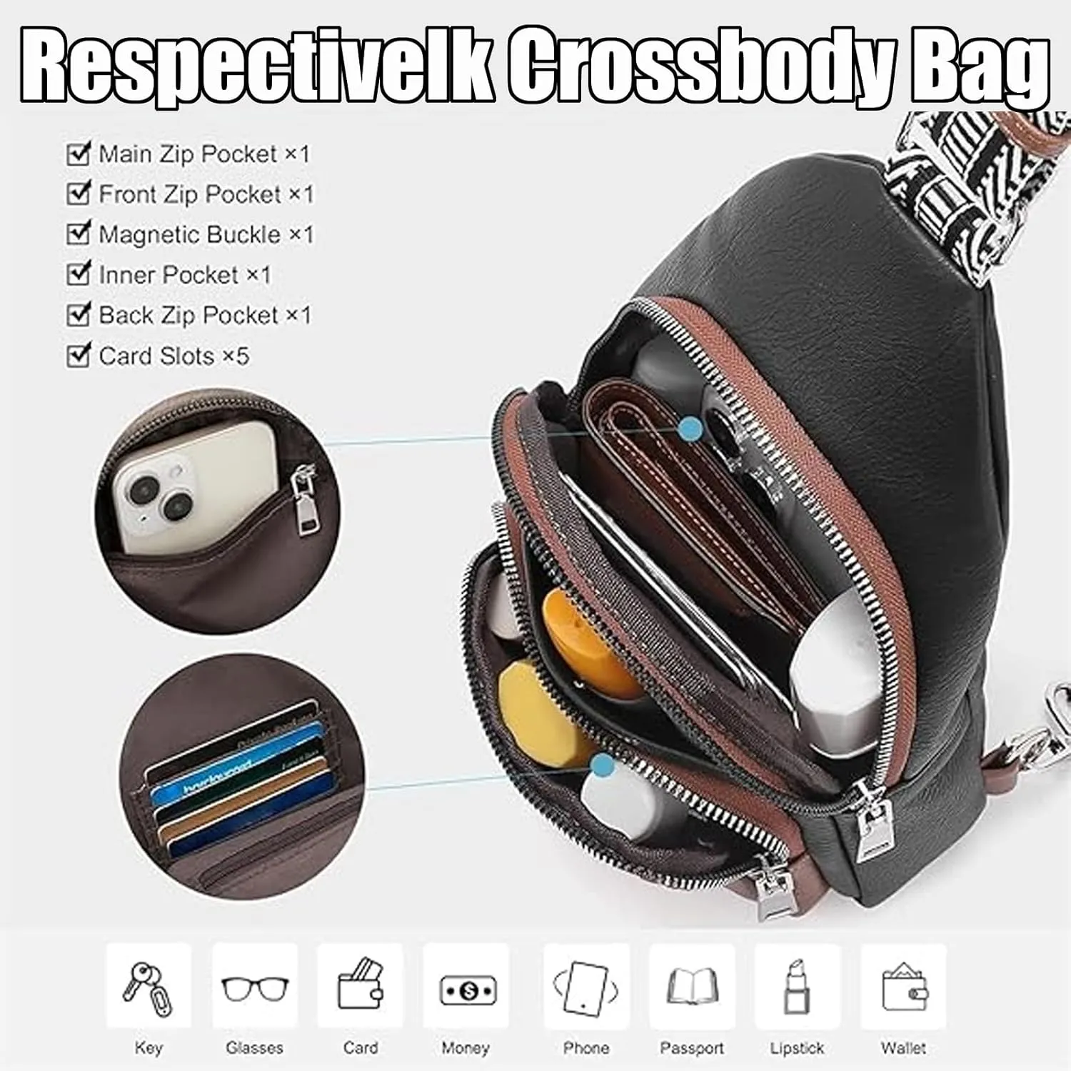 Respectivelk Crossbody Bag for Women, Respectivelk Interprek Crossbody Leather Purse Bags, Interprek Cross Body Wallet Bag