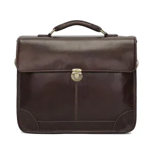 Retro Cowhide Leather Briefcase Fits 15.6 Laptop - Coffee