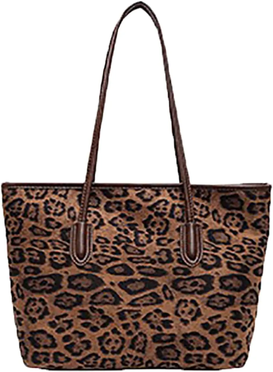 Retro leopard print large capacity bag for women, classic simple shoulder bag, high-end texture commuting tote bag