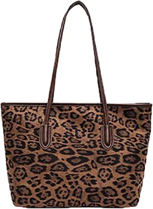 Retro leopard print large capacity bag for women, classic simple shoulder bag, high-end texture commuting tote bag