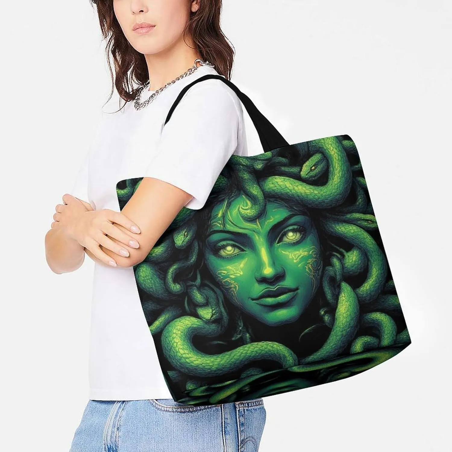 Reusable Grocery Bag for Women, Portable Large Shopping Storage Bag Casual Shoulder Handbags