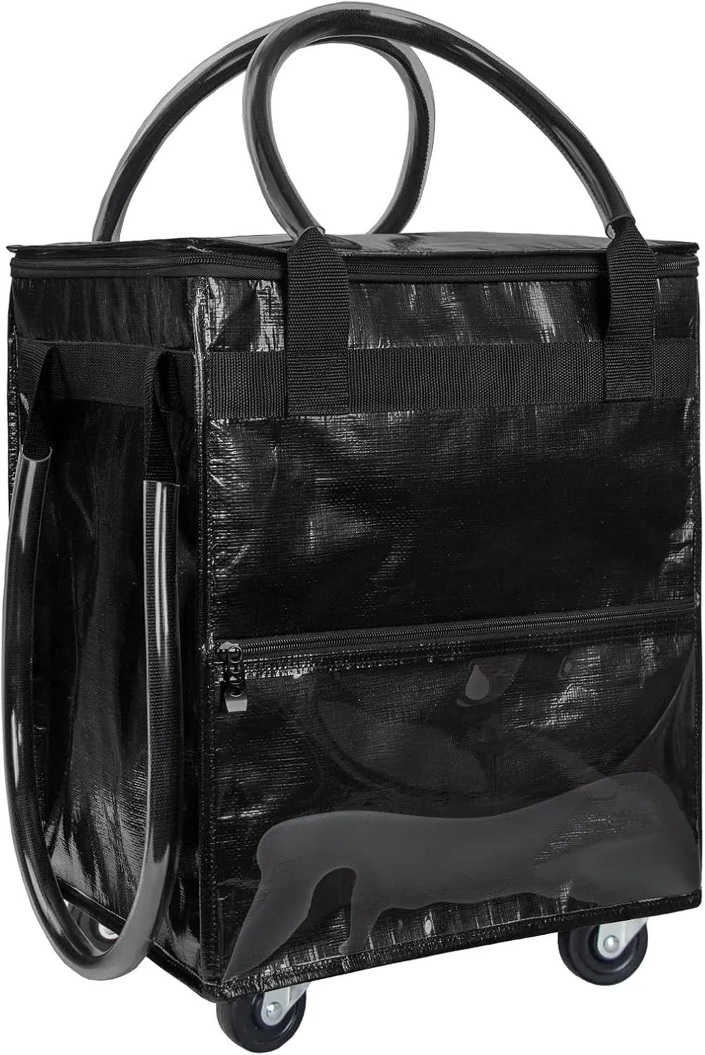 Reusable Grocery Bag on Wheels (Small-Black), Rolling Shopping Bags with Wheels and Handle, Folding Rolling Tote Trolley, Zipper Cover, Carries Up to 22 LBS, Easy Transportation