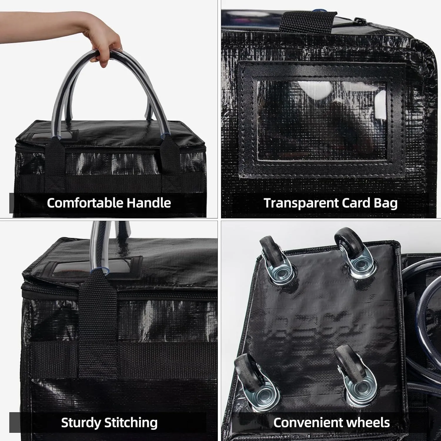Reusable Grocery Bag on Wheels (Small-Black), Rolling Shopping Bags with Wheels and Handle, Folding Rolling Tote Trolley, Zipper Cover, Carries Up to 22 LBS, Easy Transportation