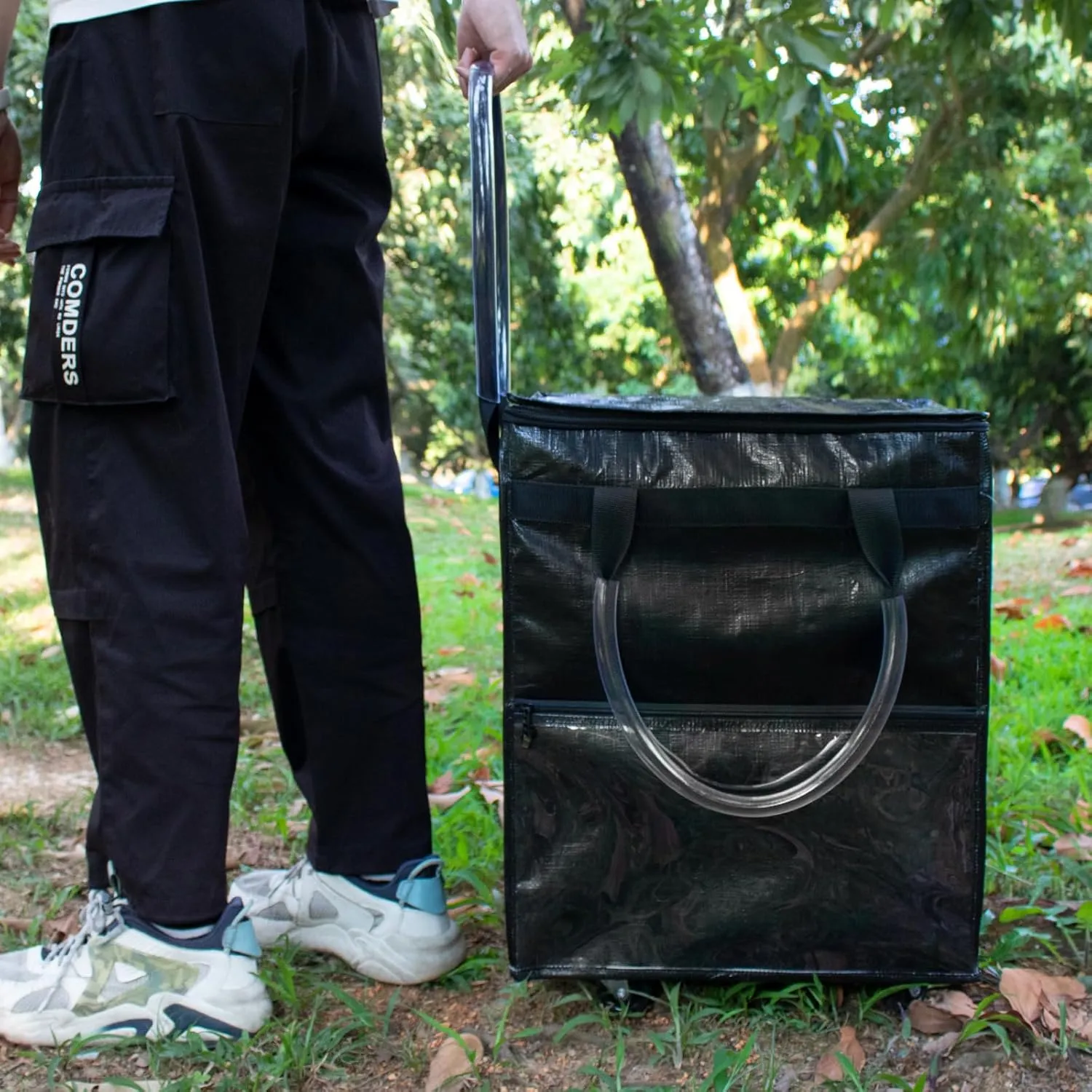 Reusable Grocery Bag on Wheels (Small-Black), Rolling Shopping Bags with Wheels and Handle, Folding Rolling Tote Trolley, Zipper Cover, Carries Up to 22 LBS, Easy Transportation
